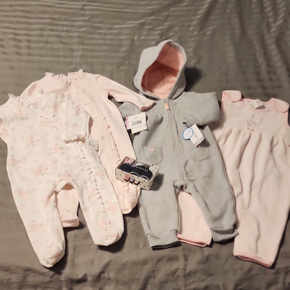 Little Me Pink and Gray Baby Footies Set 9m